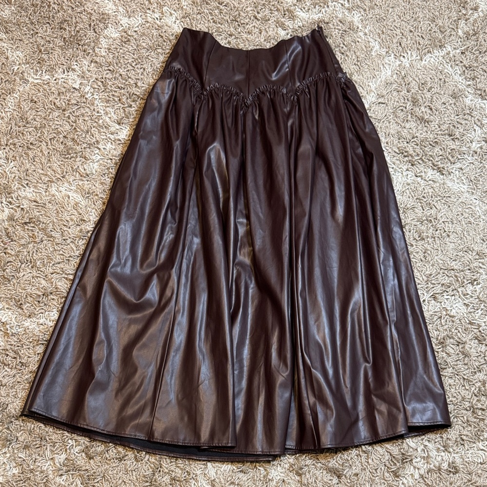 Mare Mare Anthropologie Basque Waist Faux Leather Maxi Skirt size Large - Picture 3 of 15